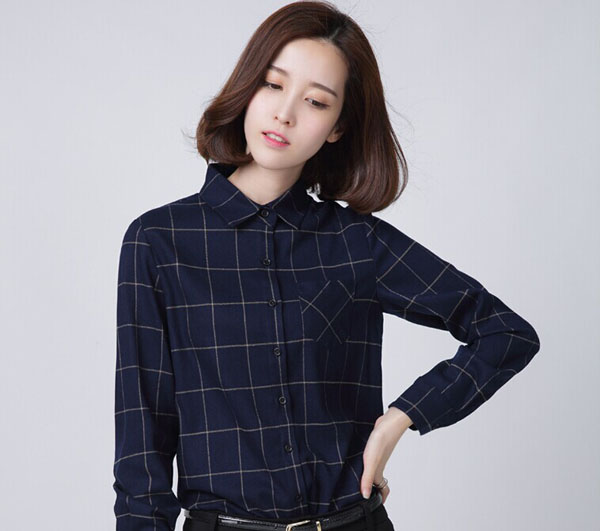 藏藍(lán)格子女襯衫