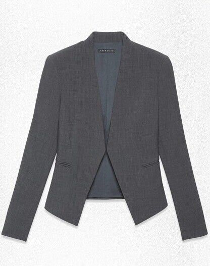 女士無領(lǐng)灰色西服定制